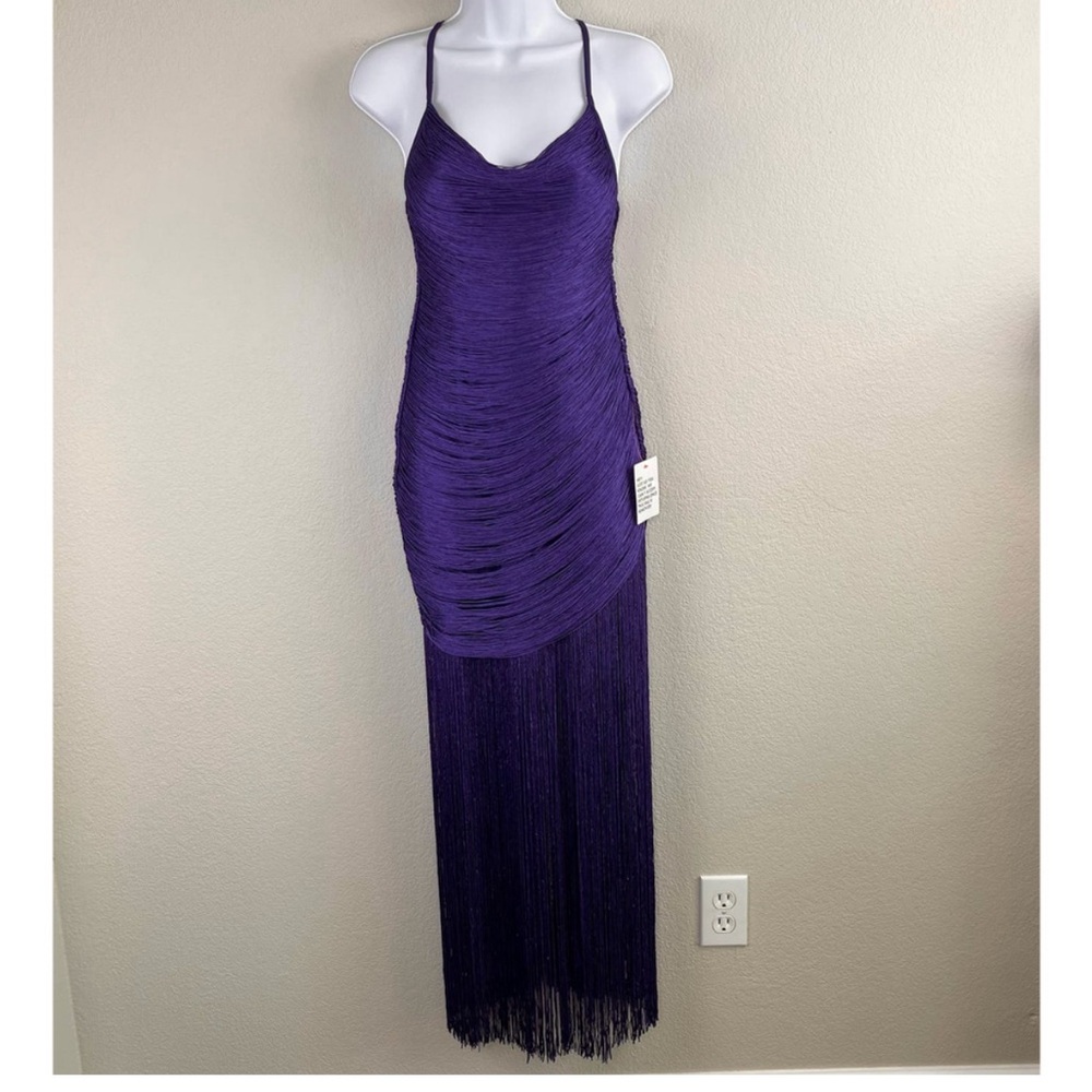 ASOS DESIGN Fringe Cowl Halter Maxi Dress in Purple Size 0 NWT